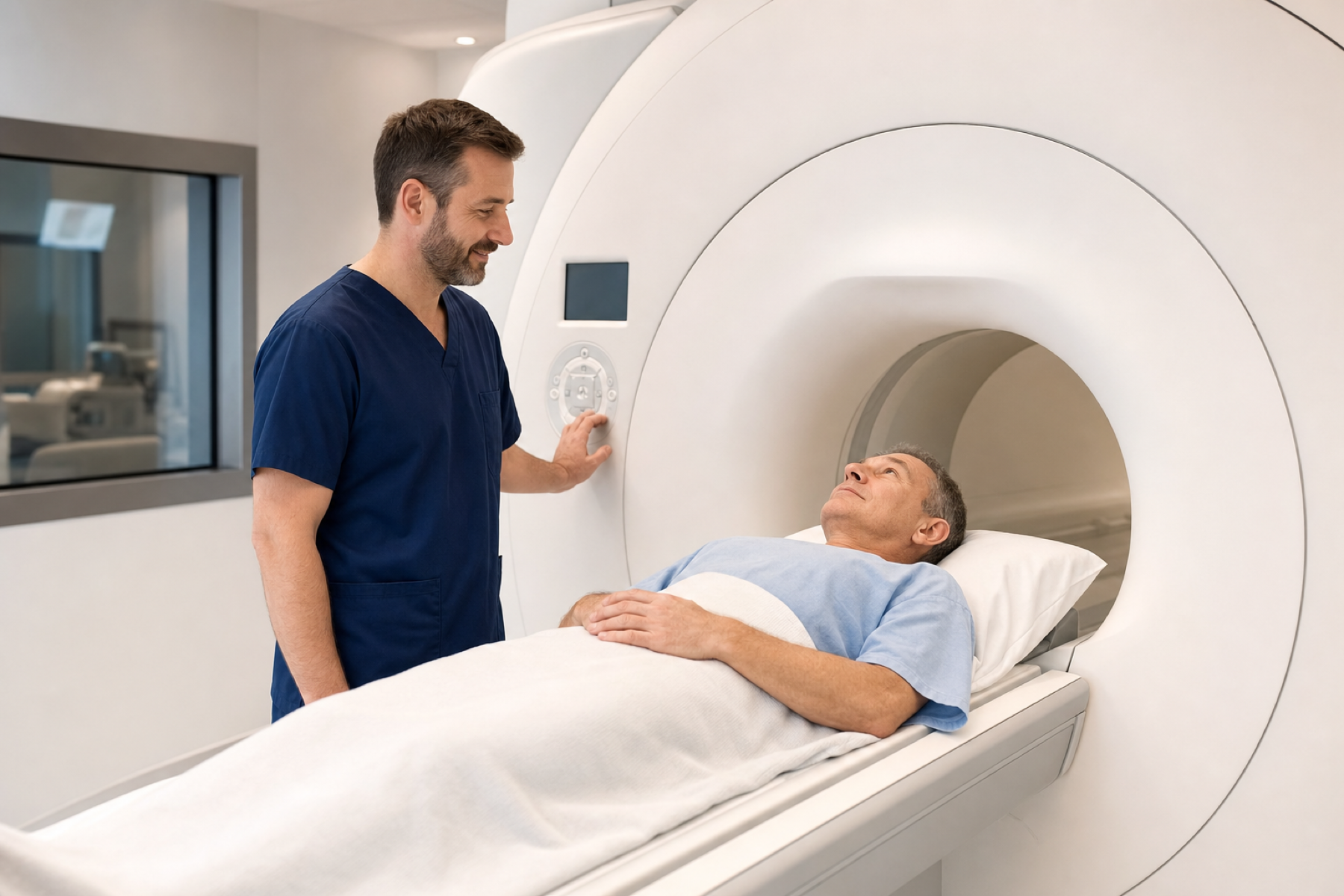 Patient being reassured before MRI