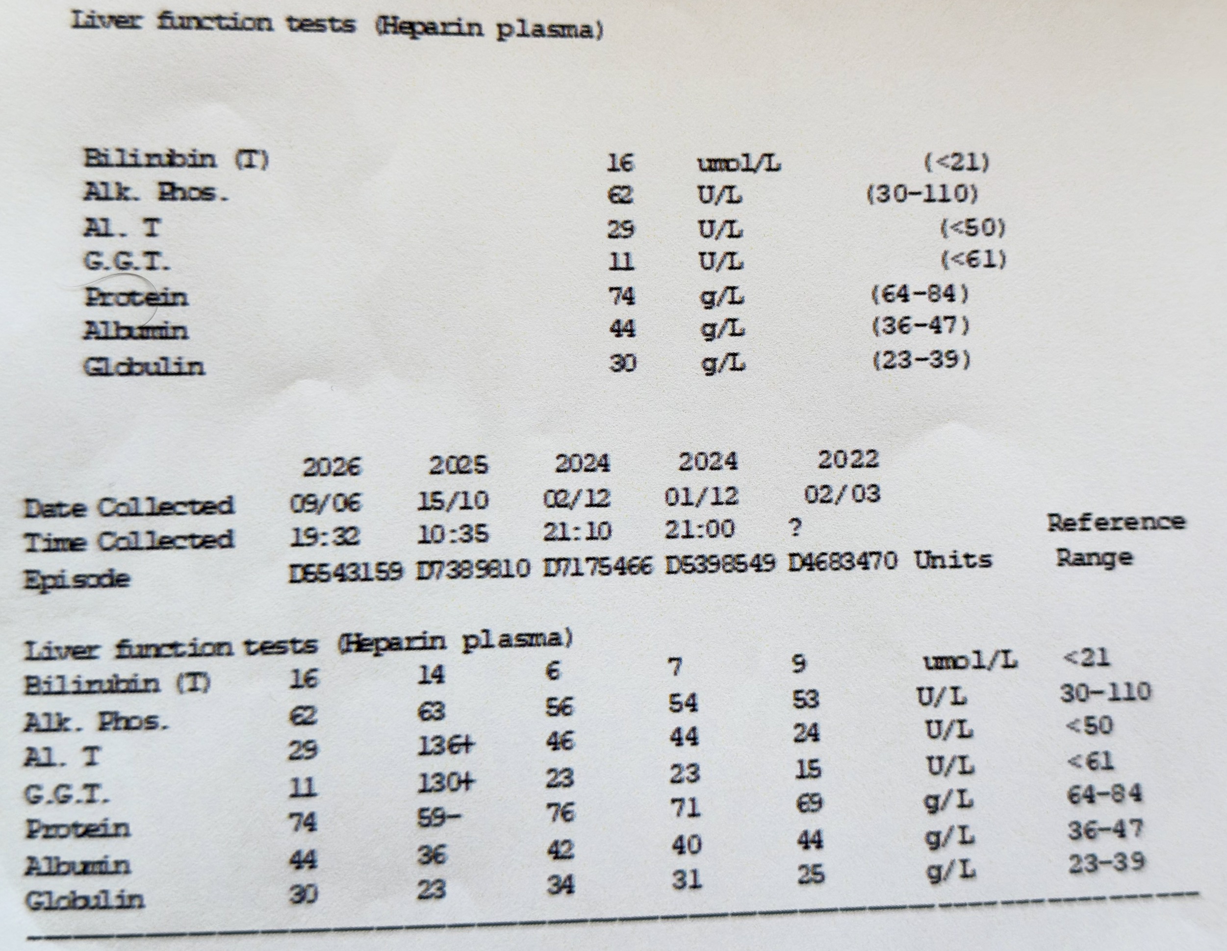 Liver blood test example